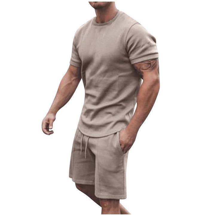 Men'S Short Sleeve T-Shirt and Shorts Set Sport Casual Crew Neck Muscle Sportswear 2 Piece Tracksuit Summer Outfits