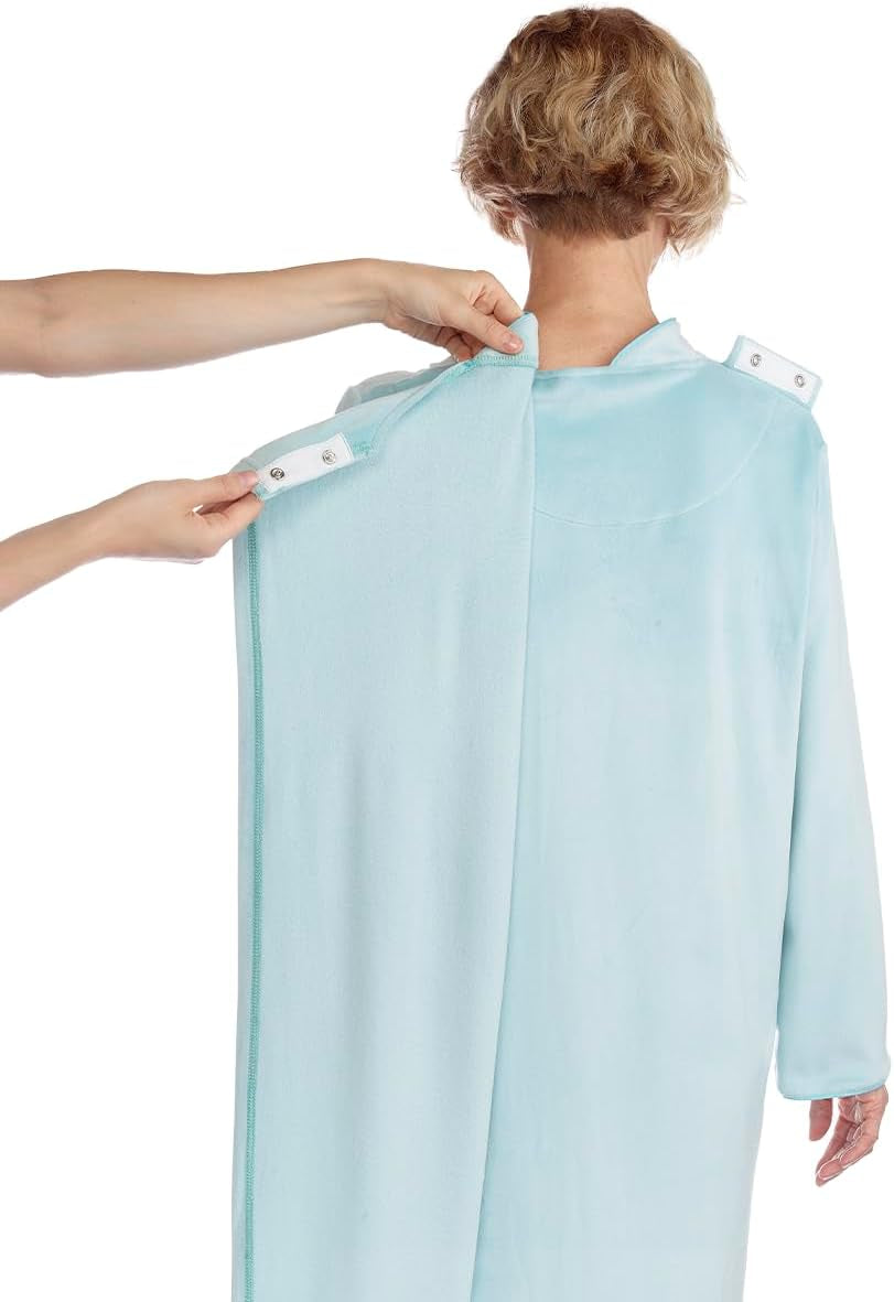 Women’S Open Back Adaptive Plush Nightgown with Zip Front