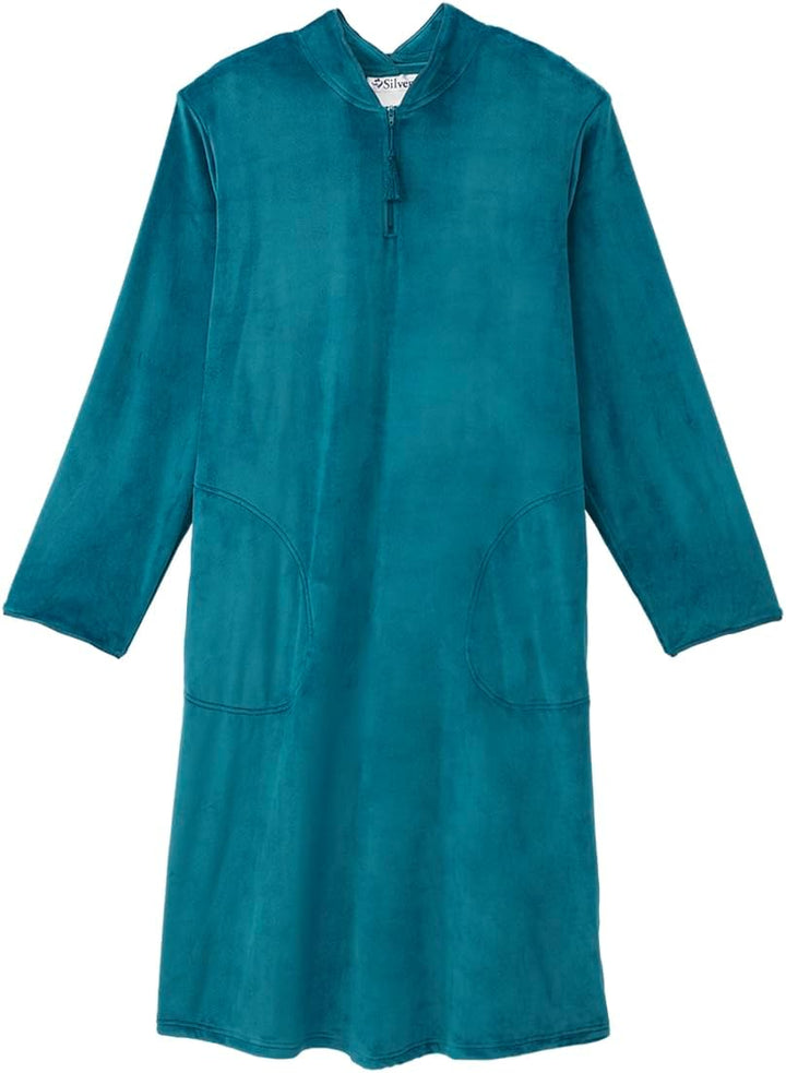 Women’S Open Back Adaptive Plush Nightgown with Zip Front